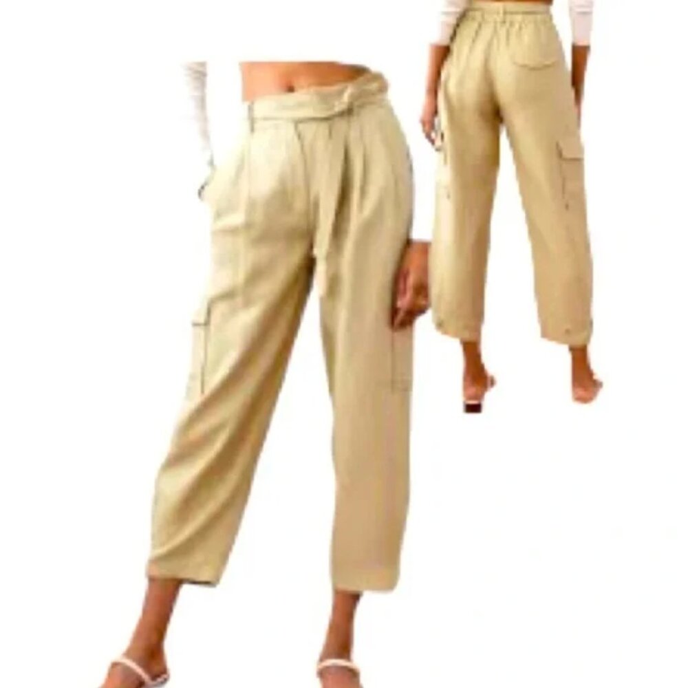 WILFRED Aritzia Kafka Pant Linen Blend Tan High Waist Cargo  SZ 4